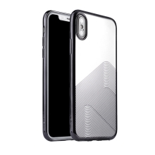 Kryt SULADA pre Apple iPhone Xs Max - lesklé vlnky - gumový - transparentný / čierny