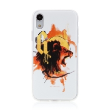 Kryt Harry Potter pro Apple iPhone Xr - gumový - lev Nebelvíru - bílý