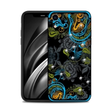 Kryt NXE pro Apple iPhone Xr - květinový motiv s kamínky - modrý