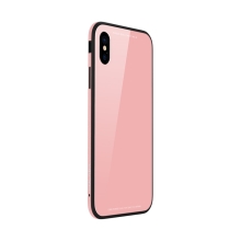 Kryt SULADA pro Apple iPhone Xs Max - kov / sklo - růžový