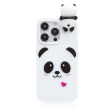 Kryt pre Apple iPhone 15 Pro - 3D panda - gumový - biely