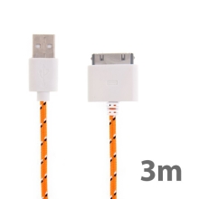 Synchronizační a nabíjecí kabel s 30pin konektorem pro Apple iPhone / iPad / iPod - tkanička - oranžový - 3m