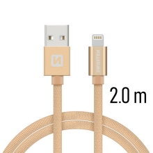 Synchronizační a nabíjecí kabel SWISSTEN - MFi Lightning pro Apple zařízení - tkanička - zlatý - 2m