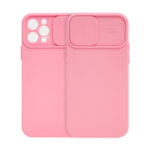 Kryt Slide pro Apple iPhone 12 Pro - krytka fotoaparátu - příjemný na dotek - gumový - růžový