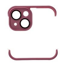 Nárazník / mini rámček pre Apple iPhone 14 + tvrdené sklo na šošovku fotoaparátu - silikónové - bordové