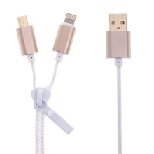 2v1 Synchronizační a nabíjecí kabel Lightning a micro USB pro Apple iPhone / iPad / iPod a další zařízení - zip - bílý - 90cm