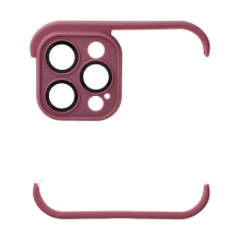 Nárazník / mini rámček pre Apple iPhone 12 Pro + tvrdené sklo na šošovku fotoaparátu - silikónové - bordové