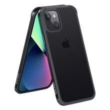 Kryt SULADA pro Apple iPhone 13 - gumový / kovový - karbonová textura - průhledný - černý