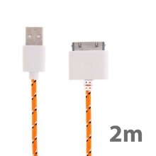 Synchronizační a nabíjecí kabel s 30pin konektorem pro Apple iPhone / iPad / iPod - tkanička - oranžový - 2m
