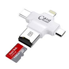 Čítačka pamäťových kariet Micro SD / TF 4v1 - USB-A / Micro USB / USB-C / Lightning - biela