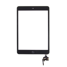 Dotykové sklo (dotyková plocha) s konektorom IC a ohybom s tlačidlom Domov pre Apple iPad mini 3 - čierne - kvalita A