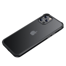 Kryt SULADA pro Apple iPhone 12 / 12 Pro - kovový / silikonový - černý rámeček / černý