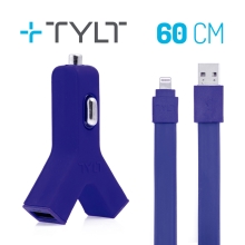 2v1 nabíjecí sada TYLT pro Apple zařízení - autonabíječka 2x USB (2.1A) + MFi certifikovaný kabel Lightning - modrá
