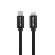 Synchronizačný a nabíjací kábel SWISSTEN - USB-C / Lightning - certifikovaný MFi - šnúrka - 1,2 m - čierny