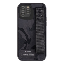 Kryt TACTICAL Camo pro Apple iPhone 12 / 12 Pro - látkový maskáč + poutko s nýty - plastový / gumový - černý