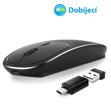 Myš optická bezdrátová - USB přijímač + USB-C přepojka - nabíjecí - černá