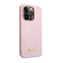 Kryt GUESS Metal Flakes pro Apple iPhone 14 Pro - třpytky - plastový / gumový - růžový