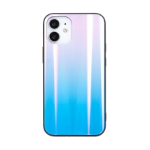 Kryt pro Apple iPhone 12 mini - barevný přechod a lesklý efekt - gumový / skleněný - modrý / růžový