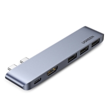 UGREEN - 2x USB-C na 3x USB-A + USB-C + HDMI - sivá
