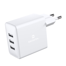 EU napájecí adaptér / nabíječka SWISSTEN Smart IC s 3x USB porty (3A) - bílý