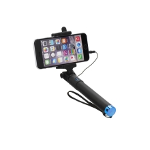 Selfie tyč teleskopická - kabelová spoušť - 3,5mm jack - černá / modrá