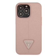 Kryt GUESS Saffiano Triangle pro Apple iPhone 13 Pro - umělá kůže - růžový