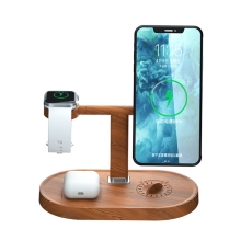 Stojánek / bezdrátová nabíječka Qi 4v1 pro Apple iPhone + AirPods + Watch + vůně - MagSafe - dřevěná textura