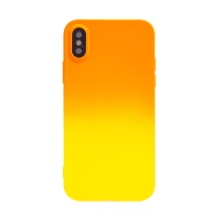 Kryt pro Apple iPhone X / Xs - barevný přechod - ochrana čoček kamery - gumový - žlutý / oranžový