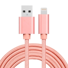Synchronizační a nabíjecí kabel - Lightning pro Apple zařízení - tkanička - kovové koncovky - Rose Gold - 2m