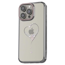 Kryt KINGXBAR Wish pro Apple iPhone 15 Pro Max - s kamínky - plastový / gumový - stříbrné srdce