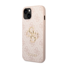 Kryt GUESS 4G Metal pre Apple iPhone 14 - umelá koža - ružový