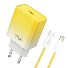 Nabíjacia súprava XO CE18 pre Apple iPhone / iPad - 30W adaptér USB-C EÚ + Lightning kábel - biela / žltá