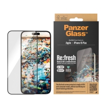 Tvrzené sklo (Temperd Glass) PANZERGLASS pro Apple iPhone 15 Plus - recyklované - černý rámeček