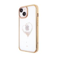 Kryt KINGXBAR Wish pro Apple iPhone 15 - s kamínky - plastový / gumový - zlaté srdce