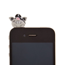 Antiprachová záslepka na jack konektor pro Apple iPhone a další zařízení - pirate pig - šedá