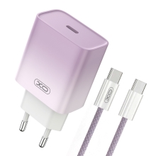 Nabíjecí sada XO CE18 pro Apple iPhone / iPad - 30W EU adaptér USB-C + kabel USB-C - bílá / fialová