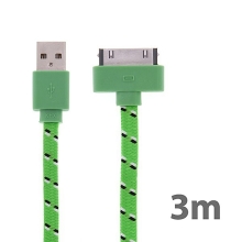 Synchronizační a nabíjecí kabel s 30pin konektorem pro Apple iPhone / iPad / iPod - tkanička - plochý zelený - 3m