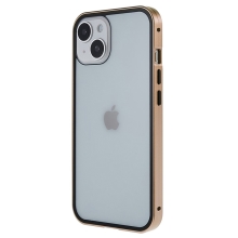 Kryt pre Apple iPhone 15 - 360° ochrana - magnetické pripevnenie - sklo/kov - zlatý
