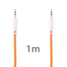 Propojovací audio jack kabel 3,5mm pro Apple iPhone / iPad / iPod a další zařízení - tkanička - oranžový - 1m