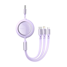 Synchronizační a nabíjecí kabel BASEUS 3v1 - Lightning + USB-C + Micro USB - svinovací - fialový - 1,2m