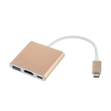 Redukce / adaptér / hub USB-C na USB-C + USB 3.0 OTG + HDMI - zlatá