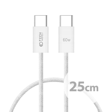 Kabel USB-C / USB-C TECH-PROTECT pro Apple iPhone / iPad / MacBook - tkanička - bílý - 25 cm