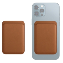 Pouzdro na platební karty s MagSafe uchycením pro Apple iPhone - umělá kůže - hnědé