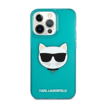 Kryt KARL LAGERFELD pro Apple iPhone 13 Pro Max - hlava Choupette - gumový - modrý