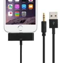 Synchronizačný, nabíjací a 3,5 mm audio kábel AUX pre Apple iPhone 6 Plus / 6S Plus - čierny - 1 m