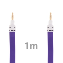 Noodle style propojovací audio jack kabel 3,5mm pro Apple iPhone / iPad / iPod a další zařízení - fialový s bílými koncovkami