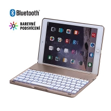 Klávesnice Bluetooth + kryt pro Apple iPad Air 2 / Pro 1. gen - barevné podsvícení - zlatá
