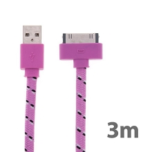 Synchronizační a nabíjecí kabel s 30pin konektorem pro Apple iPhone / iPad / iPod - tkanička - plochý světle růžový - 3m