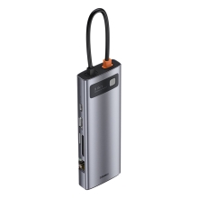 Dokovací stanice / port replikátor BASEUS 9v1 - USB-C na USB-C / HDMI / VGA / SD / 3x USB-A / ethernet - šedý