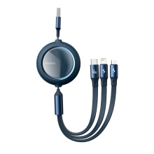 Synchronizační a nabíjecí kabel BASEUS 3v1 - Lightning + USB-C + Micro USB - svinovací - modrý - 1,2m